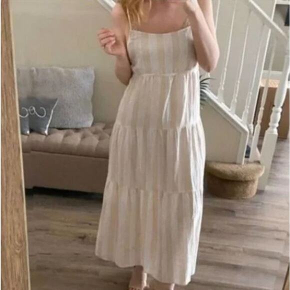 Cloth & Stone Striped Tiered Linen Blend Maxi Dress - Cottage Boho Western - Picture 7 of 7